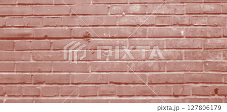Abstract vector red old bricks stone wall halftone textured background. Modern half tone dotted of retro terra cotta colour brick pattern for expressive design, banner, vintage rustic surface 127806179
