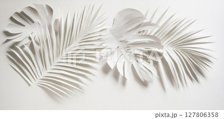 White Paper Leaves Create Tropical Vibe with Minimalist Art Design. 127806358