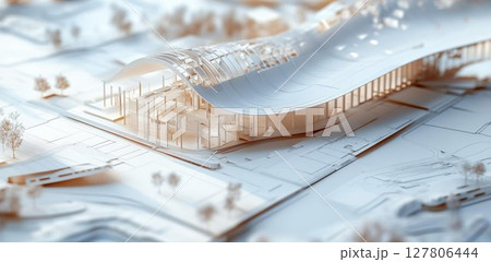 architectural drawing of a house on a blueprint 127806444