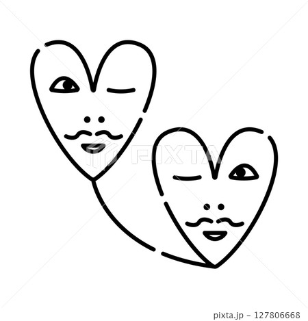 Two gays love, black line icon of hearts 127806668