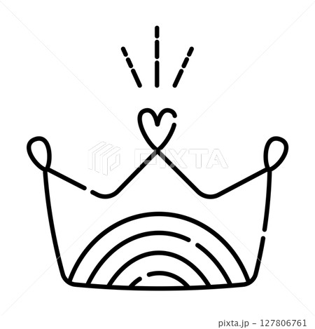 Cute crown with rainbow and heart, black line illustration in simple minimal style 127806761