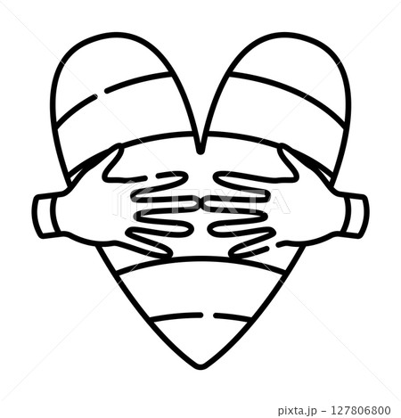 Hugs of rainbow heart, hands holding heart, black and white vector line illustration Hugs of rainbow heart, hands holding heart, black and white vector line illustration 127806800