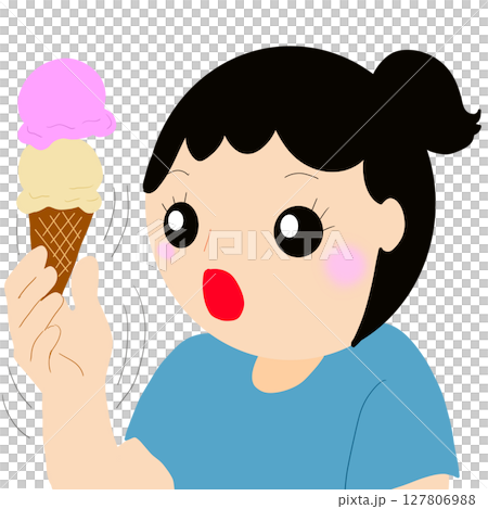 アイスを2段重ねにして落としそうな人 127806988
