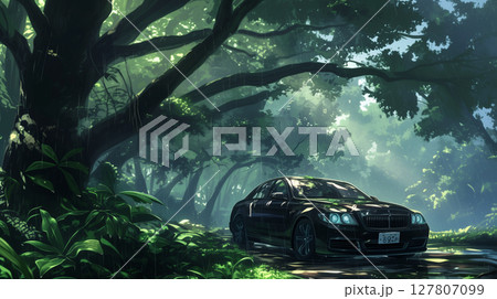森の中の車 127807099