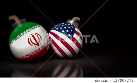 The American and Iran flag on Bomb for war crisis concept 3d Rendering. The American and Iran flag on Bomb for war crisis concept 3d Rendering. 127807272