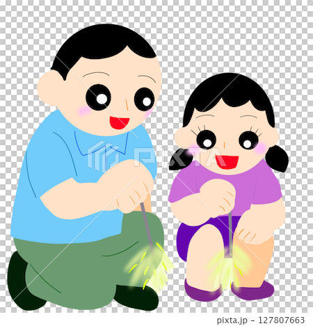花火をする親子 127807663