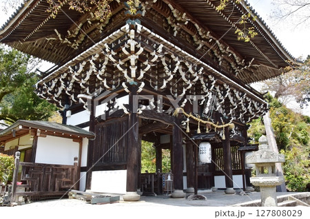 京都市　善峯寺の山門（楼門）と新緑 127808029
