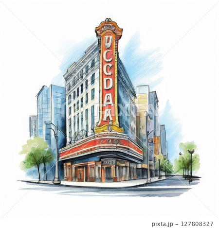 an AI Image Generator, Illustration of a Vibrant Urban Street in Artistic Modern Style 127808327