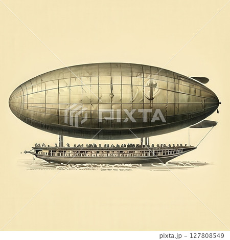 an AI Image Generator, Vintage Illustration of an Airship Floating Elegantly in the Sky an AI Image Generator, Vintage Illustration of an Airship Floating Elegantly in the Sky 127808549