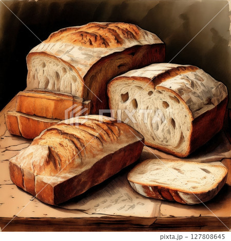 an AI Image Generator, Rustic Freshly Baked Bread Loaf with Woode an AI Image Generator, Rustic Freshly Baked Bread Loaf with Woode 127808645