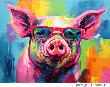 an AI Image Generator, Colorful Abstract Painting of a Pig Wearing an AI Image Generator, Colorful Abstract Painting of a Pig Wearing 127808810
