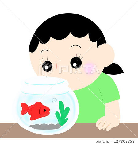 金魚鉢の金魚を眺める女の子 金魚鉢の金魚を眺める女の子 127808858
