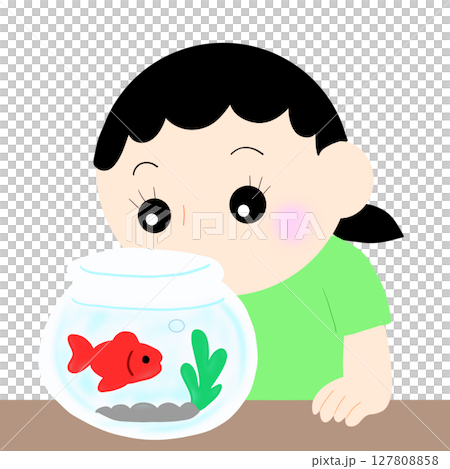 看著魚缸裡的金魚的女孩 看著魚缸裡的金魚的女孩 127808858