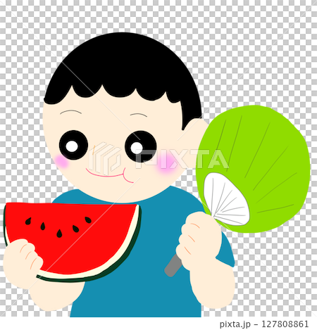 スイカを頬張る子ども 127808861