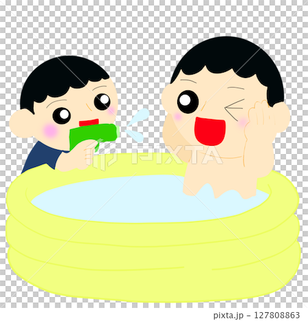 ビニールプールで水遊びをする兄弟 127808863