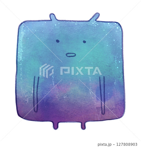 水彩風のかわいい不思議な四角いキャラクター 水彩風のかわいい不思議な四角いキャラクター 127808903