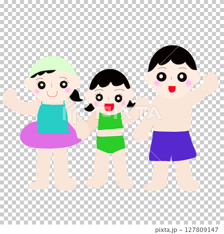 プール/海で手を振る子供達 127809147