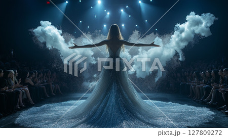 ランウェイを歩く女性モデル ランウェイを歩く女性モデル 127809272