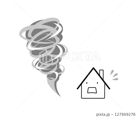 竜巻に焦る家のシンプルなモノクロイラスト 竜巻に焦る家のシンプルなモノクロイラスト 127809276
