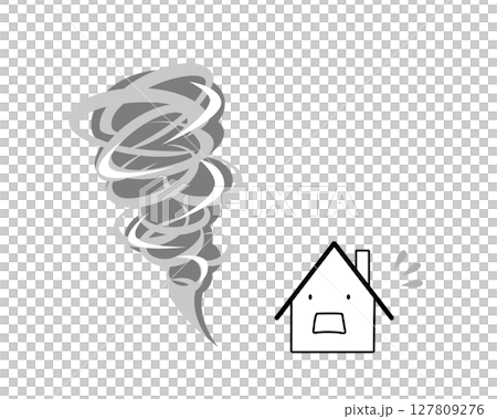 竜巻に焦る家のシンプルなモノクロイラスト 竜巻に焦る家のシンプルなモノクロイラスト 127809276