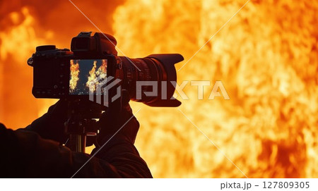 Photographer Captures Intense Fire with Camera, Dramatic Inferno Documentation Photographer Captures Intense Fire with Camera, Dramatic Inferno Documentation 127809305