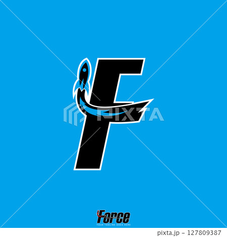 Logo design graphic concept creative premium vector stock image top sell initial F font with rocket jet force monogram tech booster space startup fast 127809387