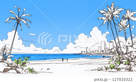 夏のビーチの風景（シンプルな色使い）