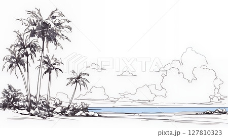 夏のビーチの風景（シンプルな色使い）