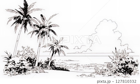 夏のビーチの風景（シンプルな色使い）