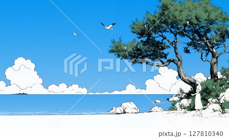 夏のビーチの風景（シンプルな色使い）