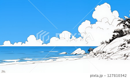 夏のビーチの風景（シンプルな色使い）