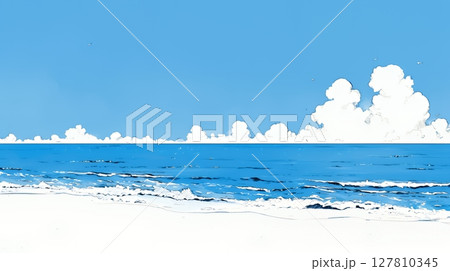 夏のビーチの風景（シンプルな色使い）