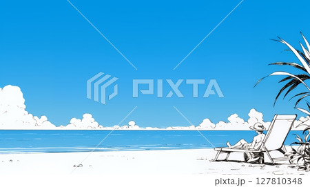 夏のビーチの風景（シンプルな色使い）