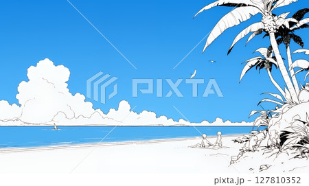 夏のビーチの風景（シンプルな色使い）