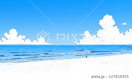 夏のビーチの風景（シンプルな色使い）