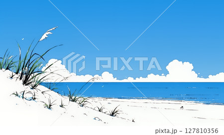 夏のビーチの風景（シンプルな色使い）