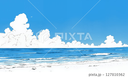夏のビーチの風景（シンプルな色使い）