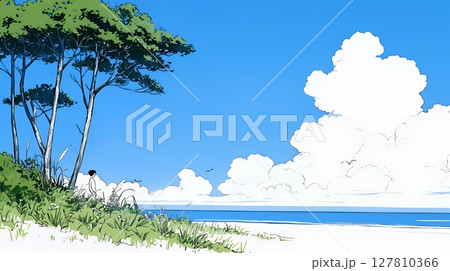 夏のビーチの風景（シンプルな色使い）