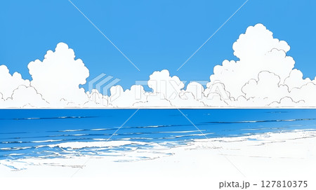 夏のビーチの風景（シンプルな色使い）
