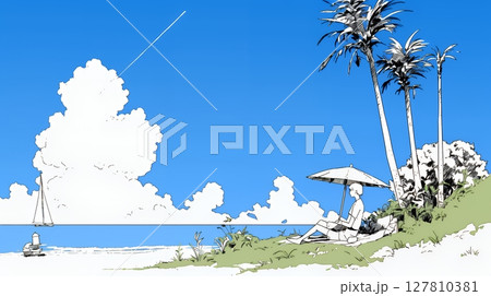夏のビーチの風景（シンプルな色使い）