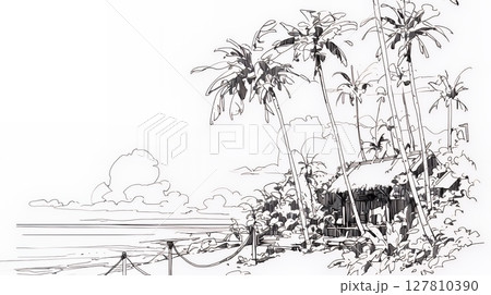 夏のビーチの風景（シンプルな色使い）