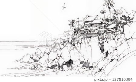 夏の海岸の風景（シンプルな色使い）