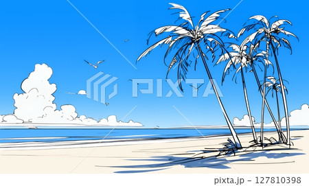 夏のビーチの風景（シンプルな色使い）