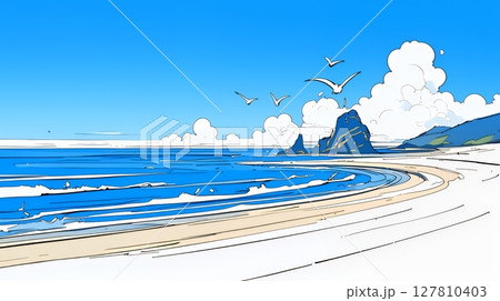 夏のビーチの風景（シンプルな色使い）