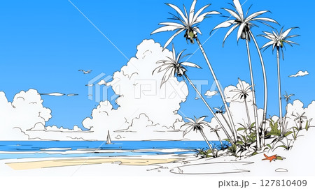 夏のビーチの風景（シンプルな色使い）