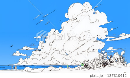 夏のビーチの風景（シンプルな色使い）