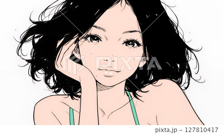 ビキニ姿の若い女性（シンプルな色使い）