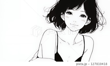 ビキニ姿の若い女性（シンプルな色使い）