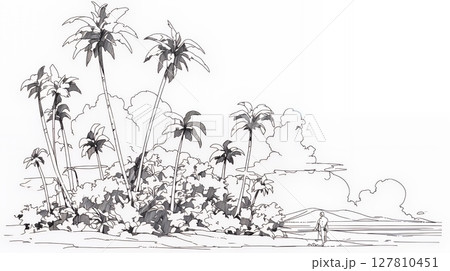 夏のビーチの風景（シンプルな色使い）