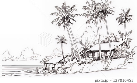 夏のビーチの風景（シンプルな色使い）